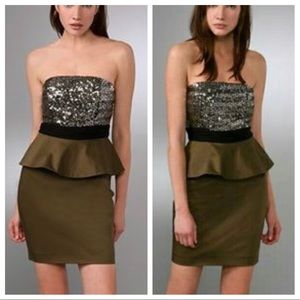 ALICE + OLIVIA Bethany Green Sequin Peplum Dress